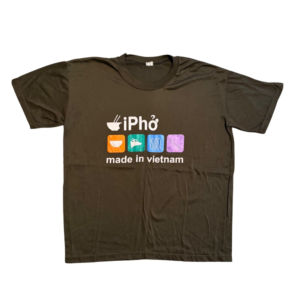 iPho Made in Vietnam Graphic T-Shirt Brown Short Sleeve Funny Food Tee Parody L‎